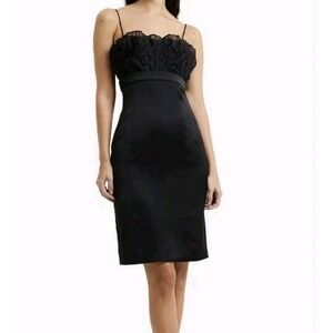 French Connection Bibi Ruffle Mixed Media Cocktail Dress Black Size 4 NWOT $178